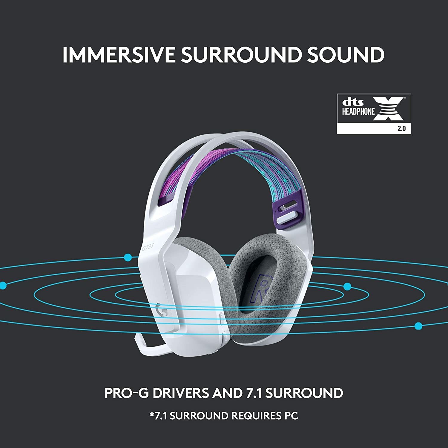 Logitech G733 LIGHTSPEED Wireless RGB Gaming Headset - White for PC, PS4 image