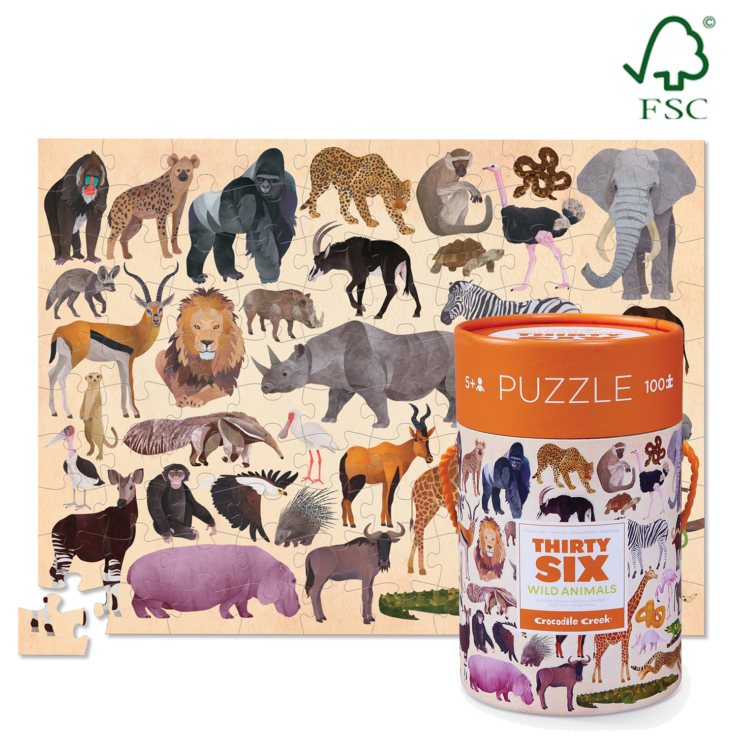 Crocodile Creek: 36 Animal Wild Animals (100pc Jigsaw)