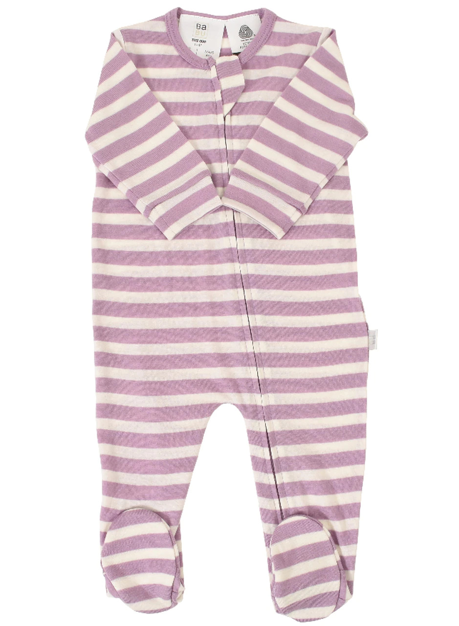 Buy Merino AllinOne With Feet Mink Stripe (36m) at Mighty Ape NZ