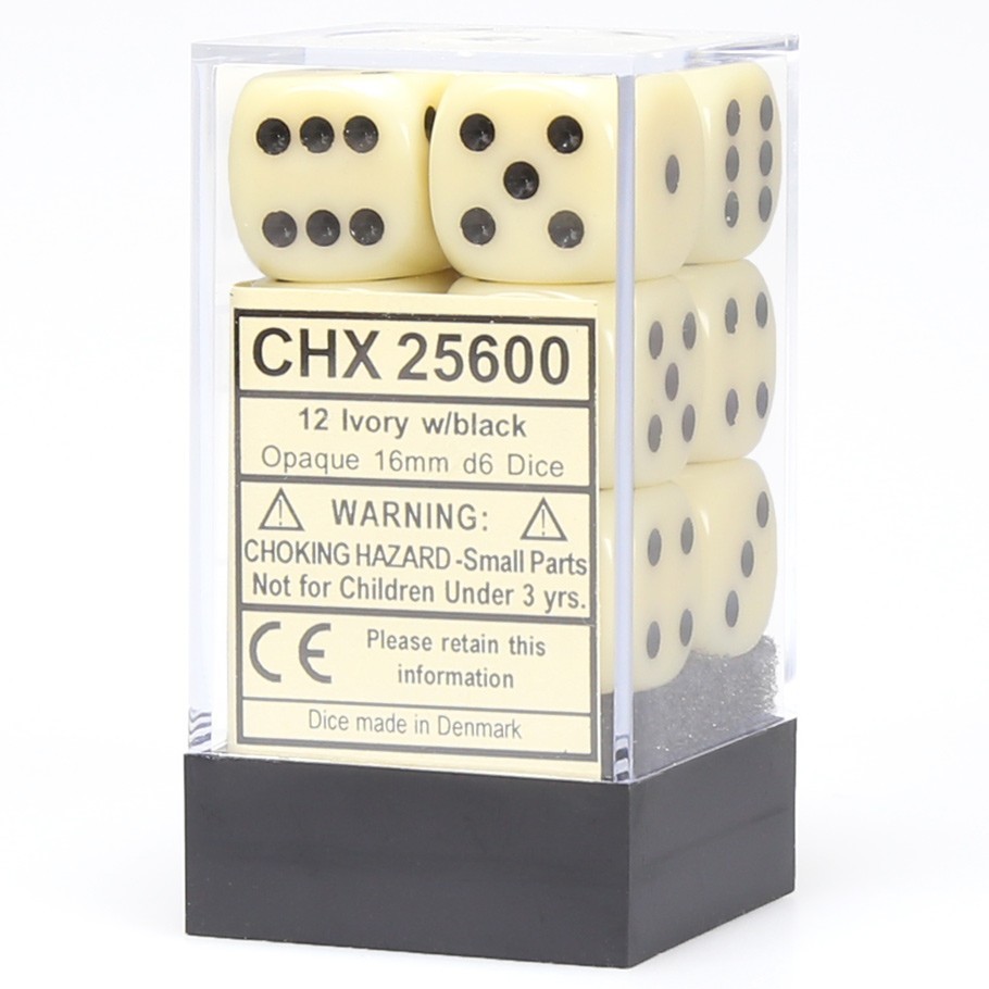 Chessex: D6 Opaque Cube Set (16mm) - Ivory/Black image