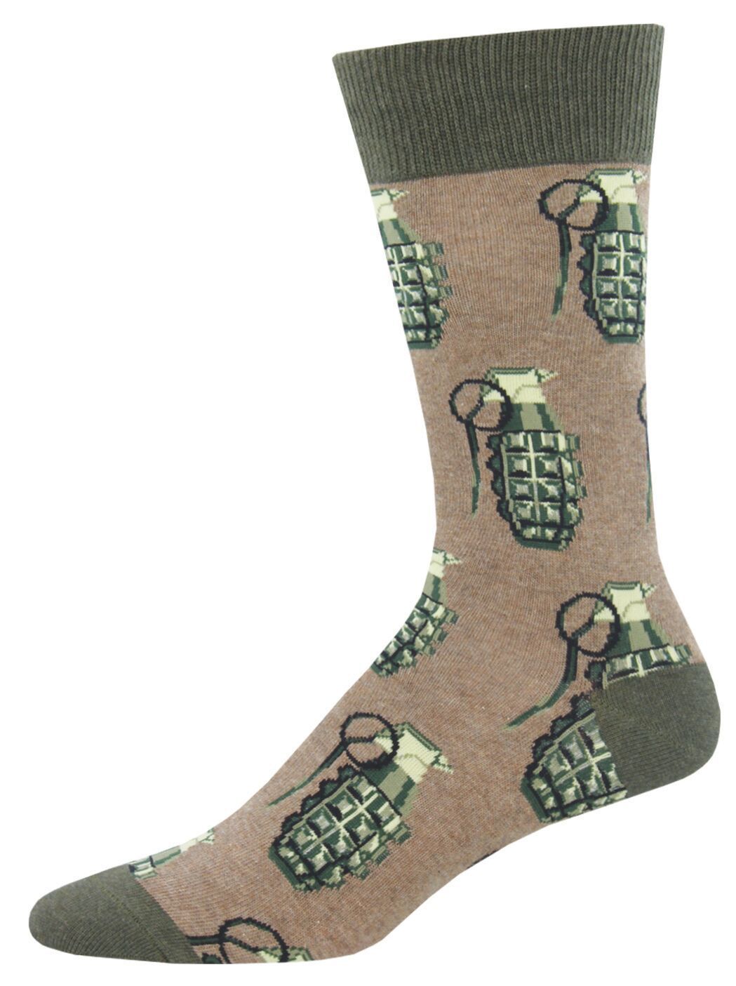 Socksmith: Men's Put A Pin In It Crew Socks - Brown Heather