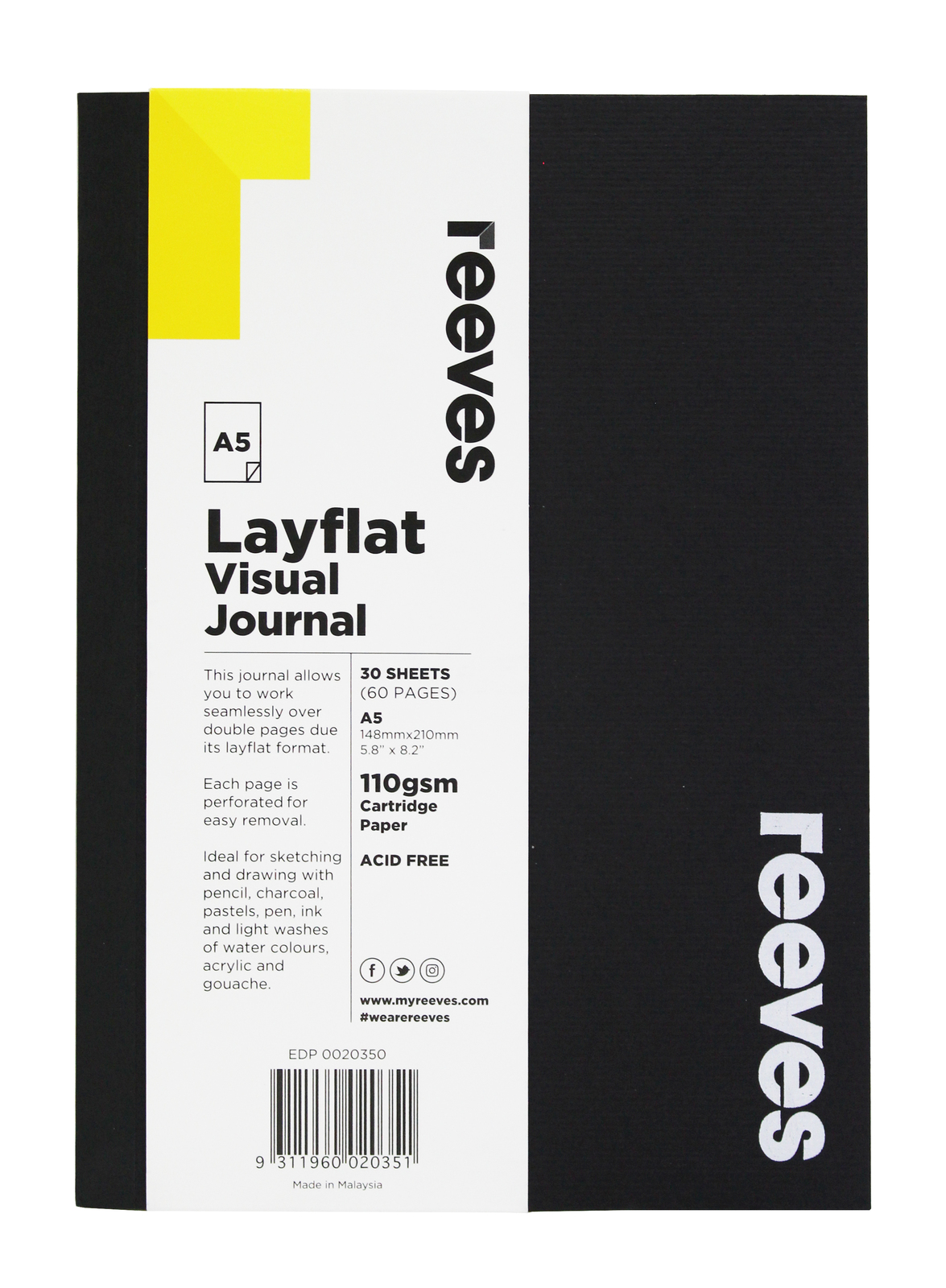 Reeves: A5 Layflat Visual Journal - Black Cover