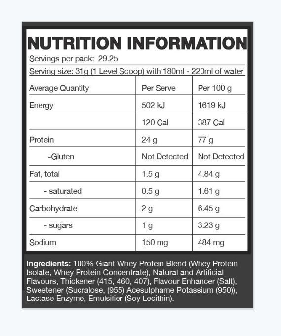 Giant Sports 100% Whey Protein - Vanilla Ice Cream (907g/28 Servings) image