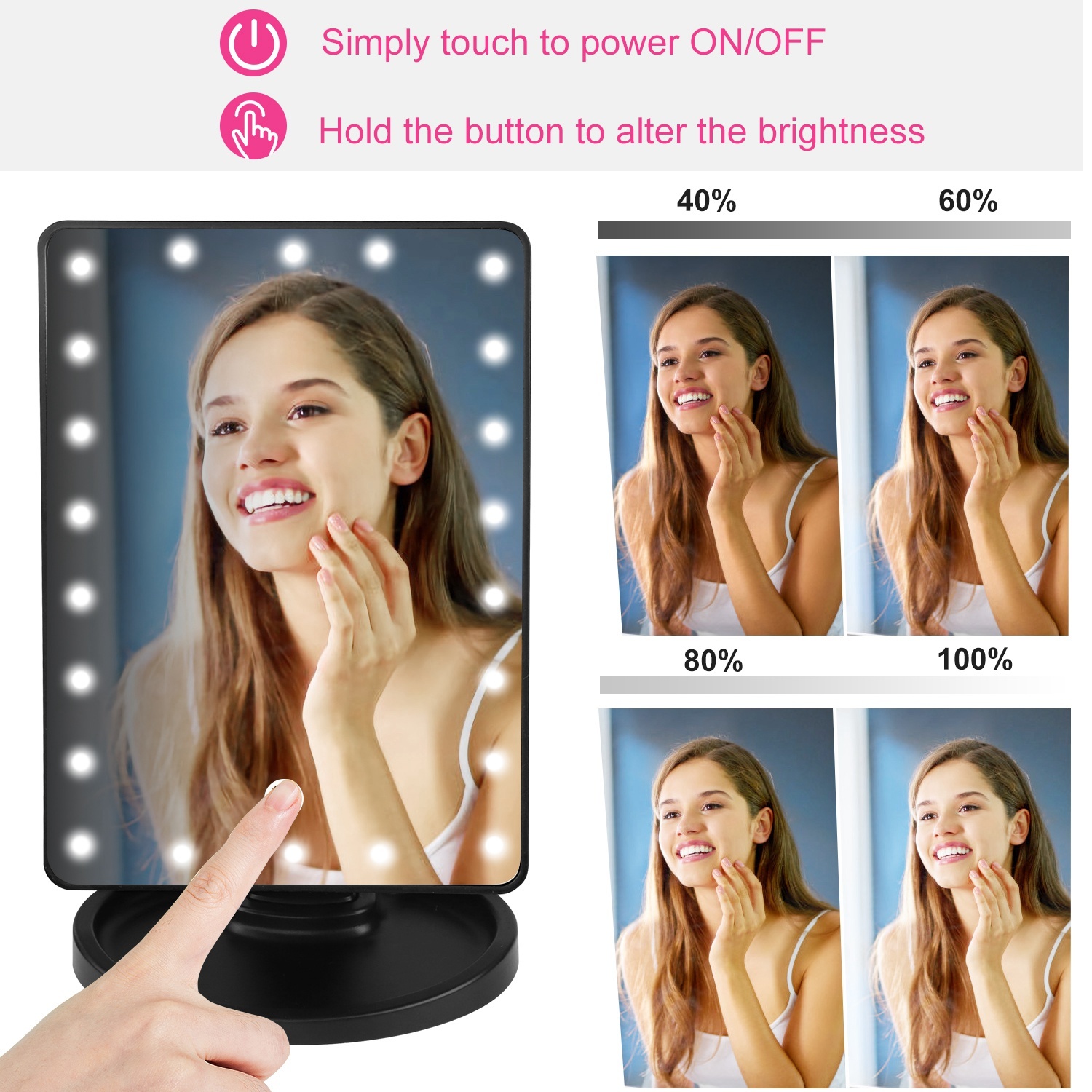 Induction LED 3-Colour Desktop Makeup Mirror - Black image