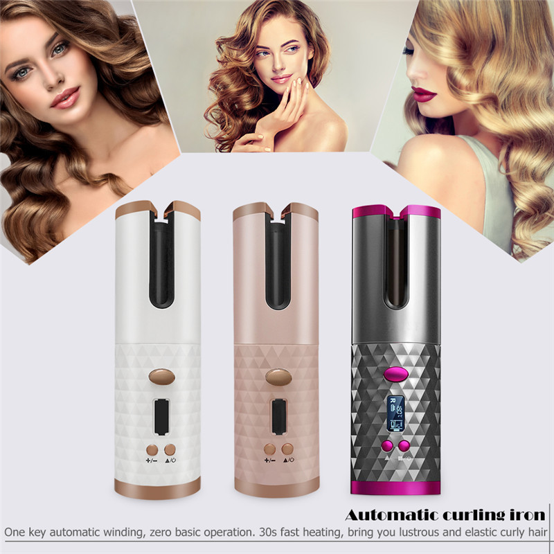 Wireless Auto-Rotating Ceramic Hair Curler - Pink image