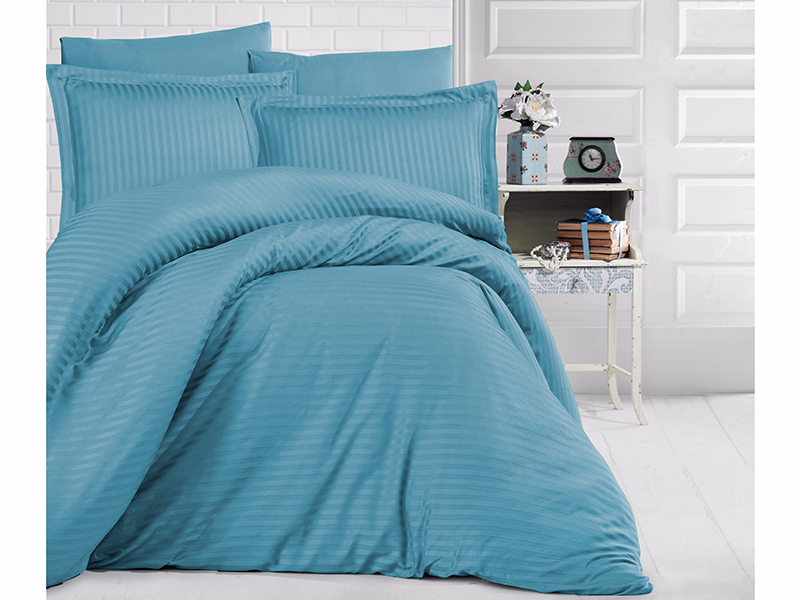 Damask Stripe Queen Duvet Cover Set Teal at Mighty Ape NZ